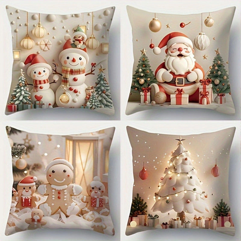 🎅Vánoční výprodej 50% SLEVA🎄Povlak na polštář s vánoční tématikou 【4-dílná sada】