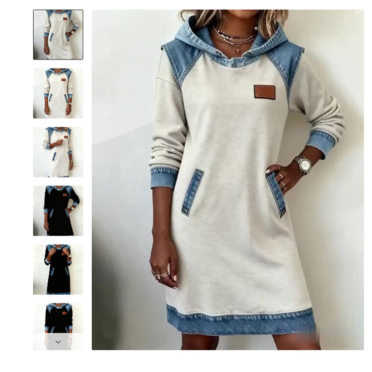 🔥40%OFF🌷🌞Нова зимна модна дънкова рокля с качулка, изработена от пачуърк