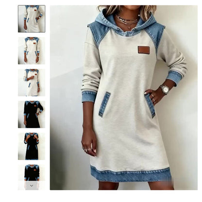 🔥40%OFF🌷🌞Нова зимна модна дънкова рокля с качулка, изработена от пачуърк
