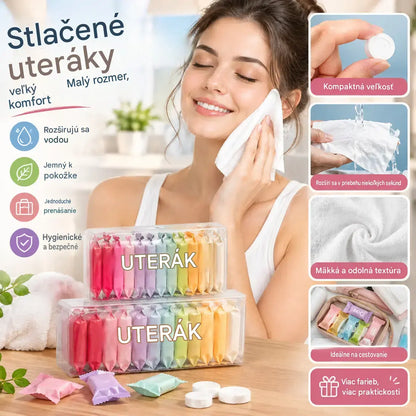 【2 škatule, 28 kusov】Jednorazové stlačené uteráky, prenosné cestovné uteráky na tvár, hrubé kúpeľňové uteráky (na mokré aj suché použitie), cestovné doplnky