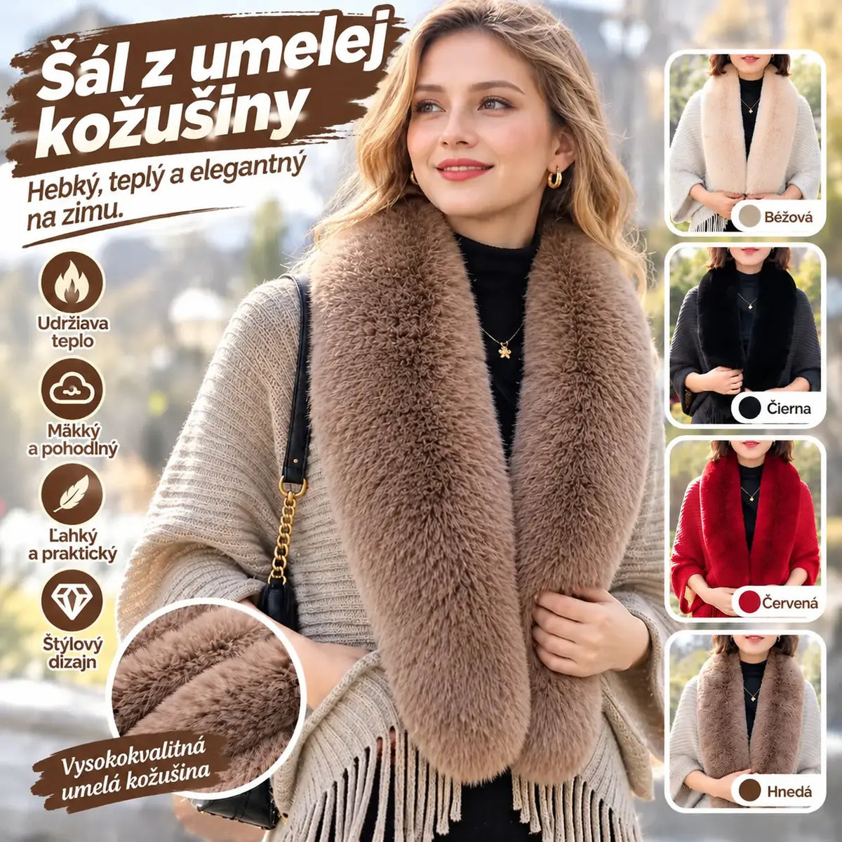 ❄️Elegantný a teplý pletený šál s plyšovým golierom, ideálny na každú príležitosť a vytvára sofistikovaný vzhľad.