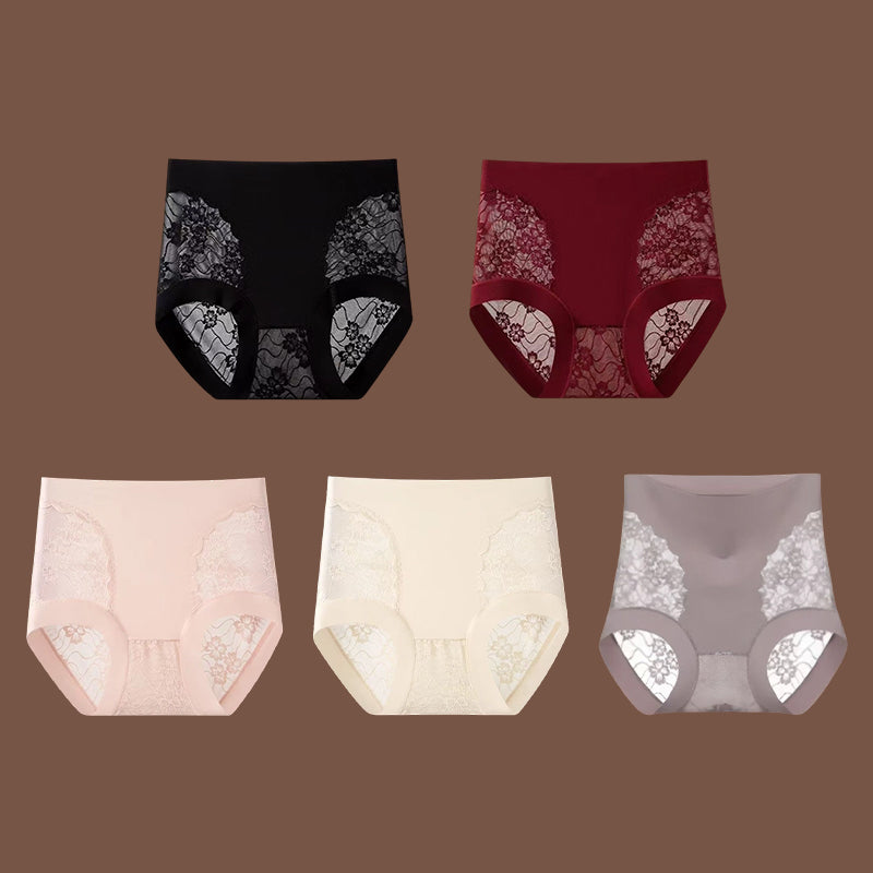 5-dielna sada, 24 € — dámske bezšvové čipkované nohavičky s vysokou elasticitou na kontrolu brucha, tvarovanie a zdvíhanie zadku