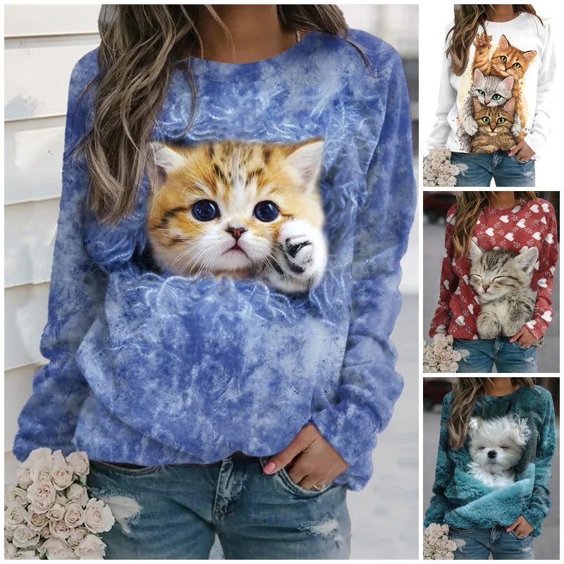 💥39%OFF【Tallas S-5XL】Sudadera estampada de manga larga y cuello redondo para mujer