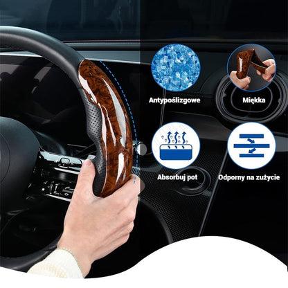 🔥【Kup 3, a 3 dostaniesz gratis】🚗【1 zestaw 3 sztuk】Pokrowiec na kierownicę samochodową z antypoślizgowym wzorem drewna