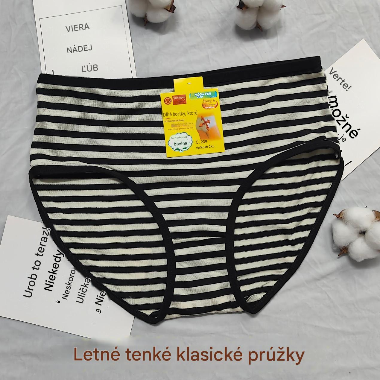 💥【1 sada 12 kusov】Nové pruhované bavlnené nohavičky s vysokým pásom, vhodné pre stredne starých a starších ľudí