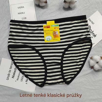 💥【1 sada 12 kusov】Nové pruhované bavlnené nohavičky s vysokým pásom, vhodné pre stredne starých a starších ľudí