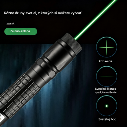 Zelený mechanický laserový ukazovateľ na polohovanie a vyznačovanie pravých uhlov; krížový laser.