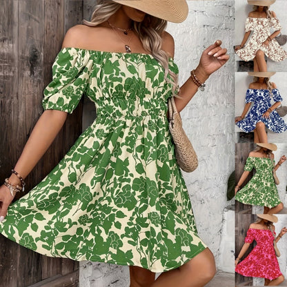 👗Плащане при доставка👍Рокля с щампа и голи рамене👍|Ново поступление 2026|Удобна и стилна