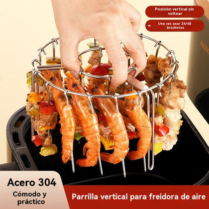 【💥Compra 1 y llévate 1 gratis】🍢🍖🍗Parrilla de acero inoxidable 304 con 24 brochetas para horno freidora de aire