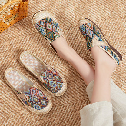 🔥👡50% zniżki 【35-41】Damskie pantofle z haftowanego lnu, z miękką podeszwą i antypoślizgowe