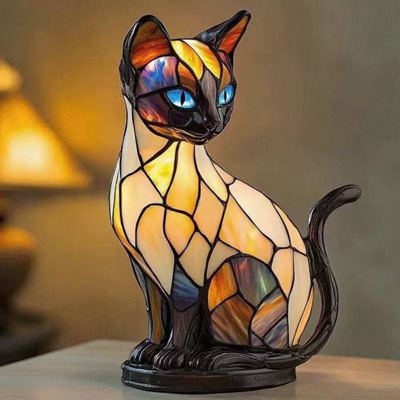 🐱 Настолна лампа във формата на котка, ретро нощна лампа от цветна смола с котешки мотив