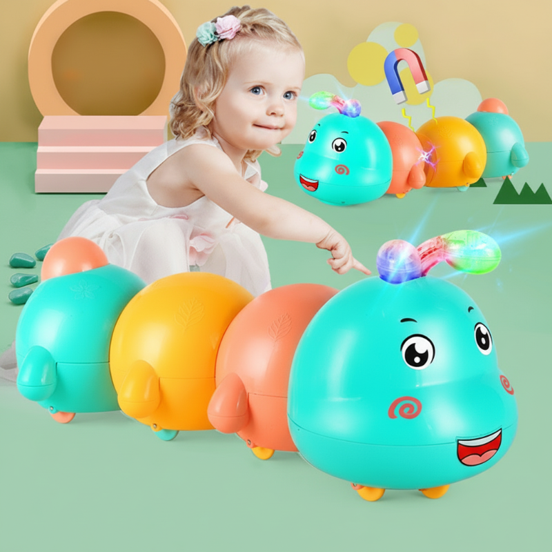 🐛Juguete para bebés con forma de oruga que se mueve y emite luz.