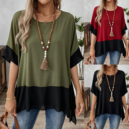 👚✨ 【S-5XL】Camiseta de manga corta para mujer con estampado de patchwork, tallas grandes, verano 2026