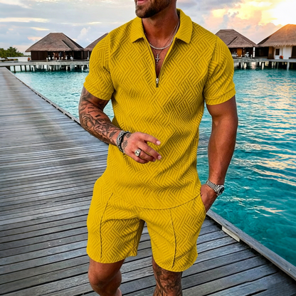 😎 50% de descuento 🔥 【Top + Pantalones cortos】 (40-130 kg) Conjunto diario para hombre: Polo con cremallera y estampado 3D ✅️ Pago contra reembolso