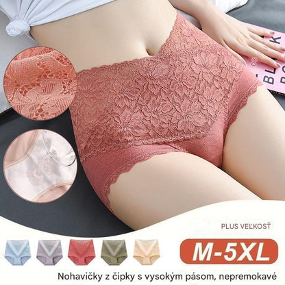 🔥【6 balení】👙Antibakteriálne bavlnené čipkované spodné prádlo s vysokým pásom