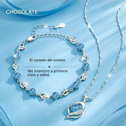 ✨💎【50 % de descuento】Conjunto de pulsera y collar de plata 925 "Corazón del océano"
