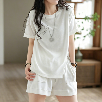 🌸👗【M-3XL】Nuevo conjunto de dos piezas de moda para mujer, corte holgado, para verano de 2026 (camiseta + pantalones cortos)