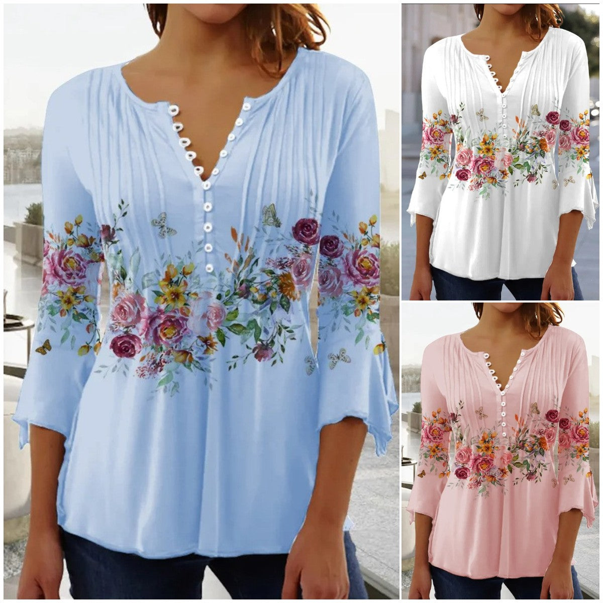 👕🥰【Časovo obmedzená ponuka - kúpte jeden kus, druhý dostanete zadarmo】[S-5XL] Dámske elegantné tričko s výstrihom do V