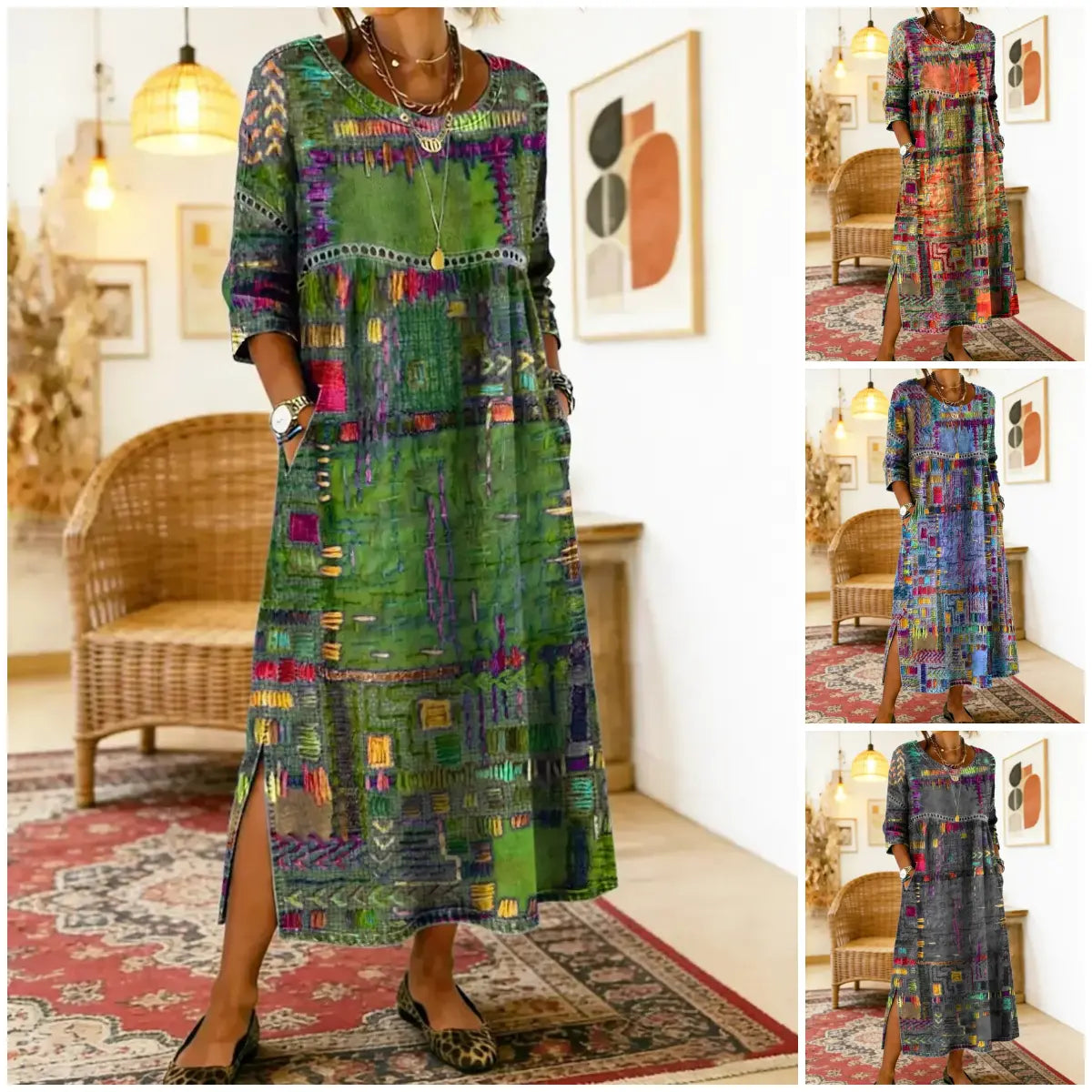 ✨ Ostatni dzień zniżki 50%! 【S-5XL】 Letnia sukienka retro z okrągłym dekoltem i nadrukiem – lekka, przewiewna, wyszczuplająca i łatwa w stylizacji.