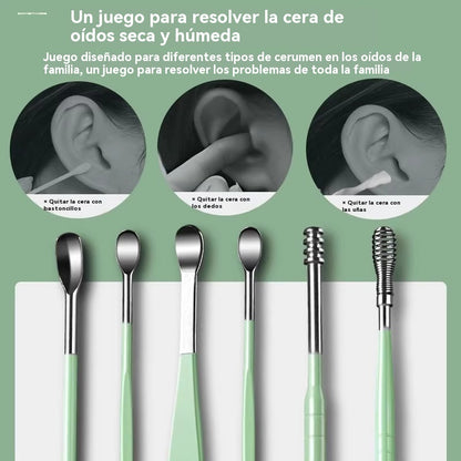 👂Juego de 6 herramientas para eliminar cerumen con tubo de almacenamiento | Kit completo para el cuidado auditivo: ¡herramienta seis en uno! 👂