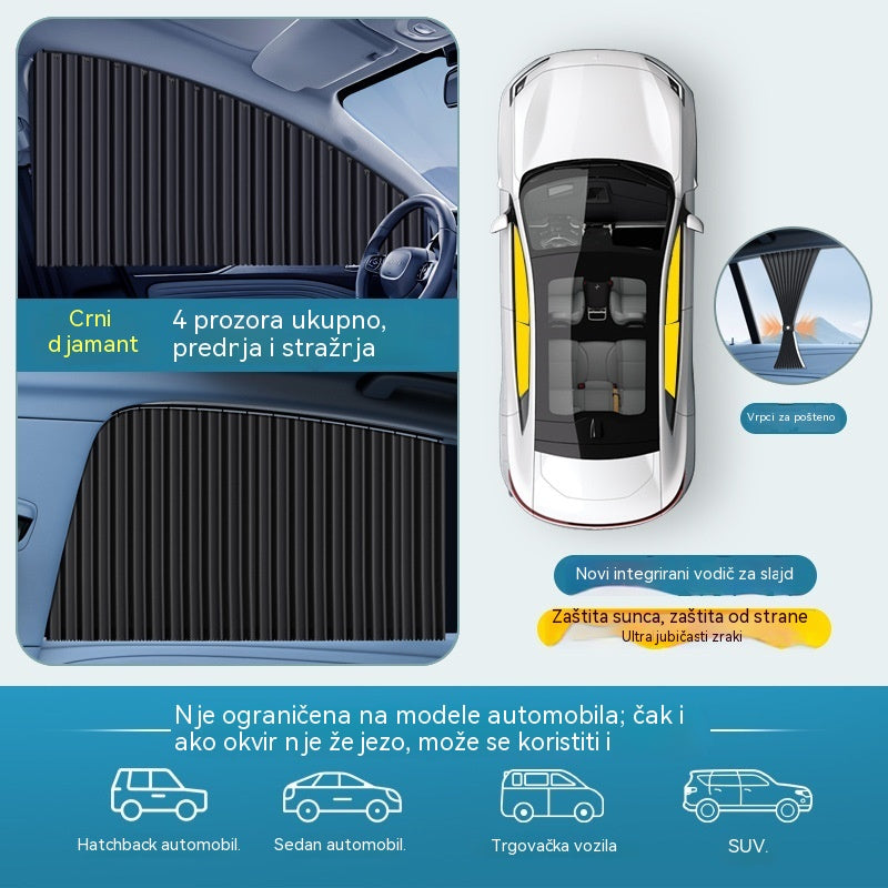 【Set od 4 dijela】Suncobran za automobilski prozor s kliznim šinama i slojem toplinske izolacije