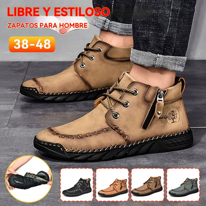 🔥【Descuento por tiempo limitado -50%】Nuevos zapatos Martin de hombre en tallas grandes, de caña alta, con cremallera, cosidos a mano