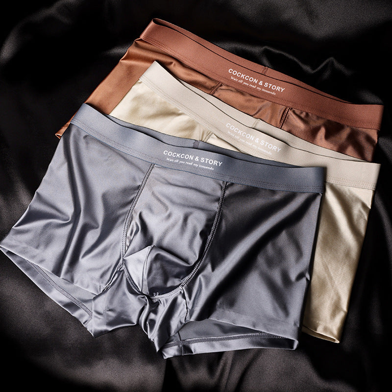 🔥😎【Zľava 50%】10A Antibakteriálne pánske boxerky do rozkroku, priedušné, hladké, bezšvové spodné prádlo z ľadového hodvábu, luxusné saténové spodné prádlo