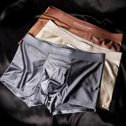🔥😎【Zľava 50%】10A Antibakteriálne pánske boxerky do rozkroku, priedušné, hladké, bezšvové spodné prádlo z ľadového hodvábu, luxusné saténové spodné prádlo