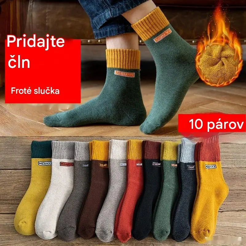 🧦【10 párov za 27 €】Zosilnené, plne flísom podšité zimné ponožky z čistej bavlny do polovice lýtok s funkciou odvádzania zápachu.
