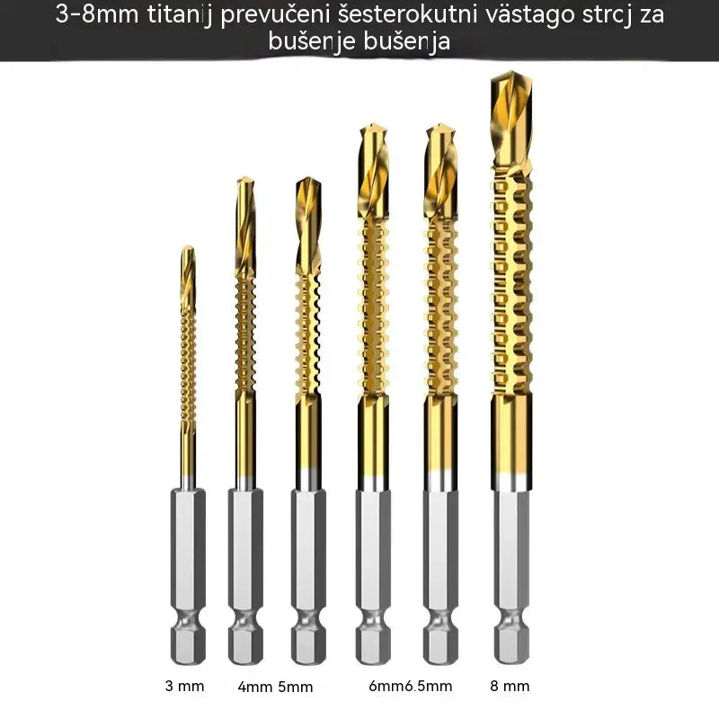 🛠️🔧(6 komada) 2-u-1 svrdlo za čelik s titanskim premazom - šesterokutni prihvat, pogodno za bušenje i urezivanje u drvu i metalu🔩