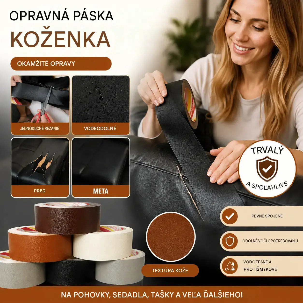 【20cm*3m】Silnolepiace kožené opravné záplaty na opravu odlupujúcich sa častí a poškodení