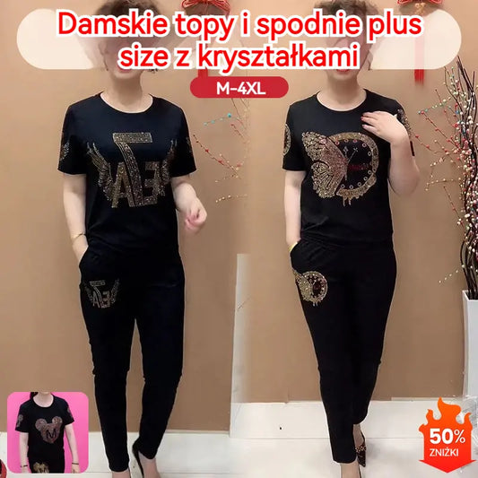 🔥 【Rabat 50%】 💥 【M-4XL】Damski komplet z koszulką i długimi spodniami