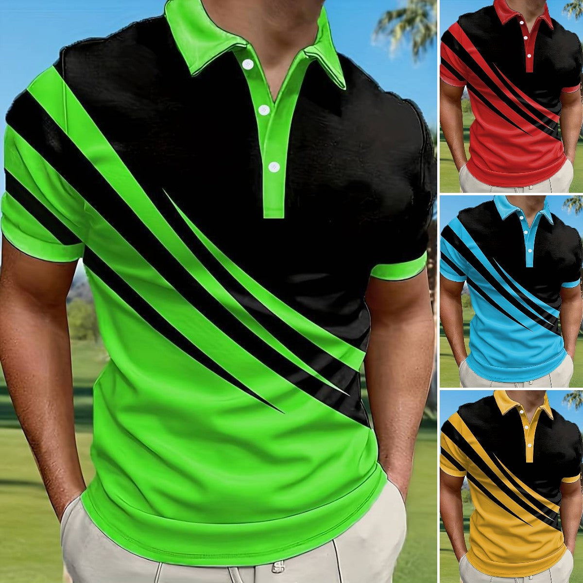 🔥【50%OFF】👔【S-6XL】Nová letná pánska pruhovaná 3D košeľa POLO s potlačou