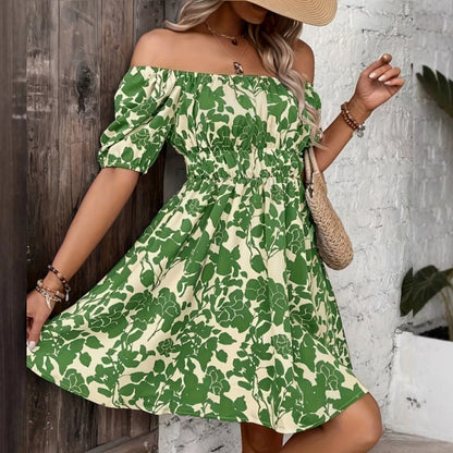 👗Плащане при доставка👍Рокля с щампа и голи рамене👍|Ново поступление 2026|Удобна и стилна