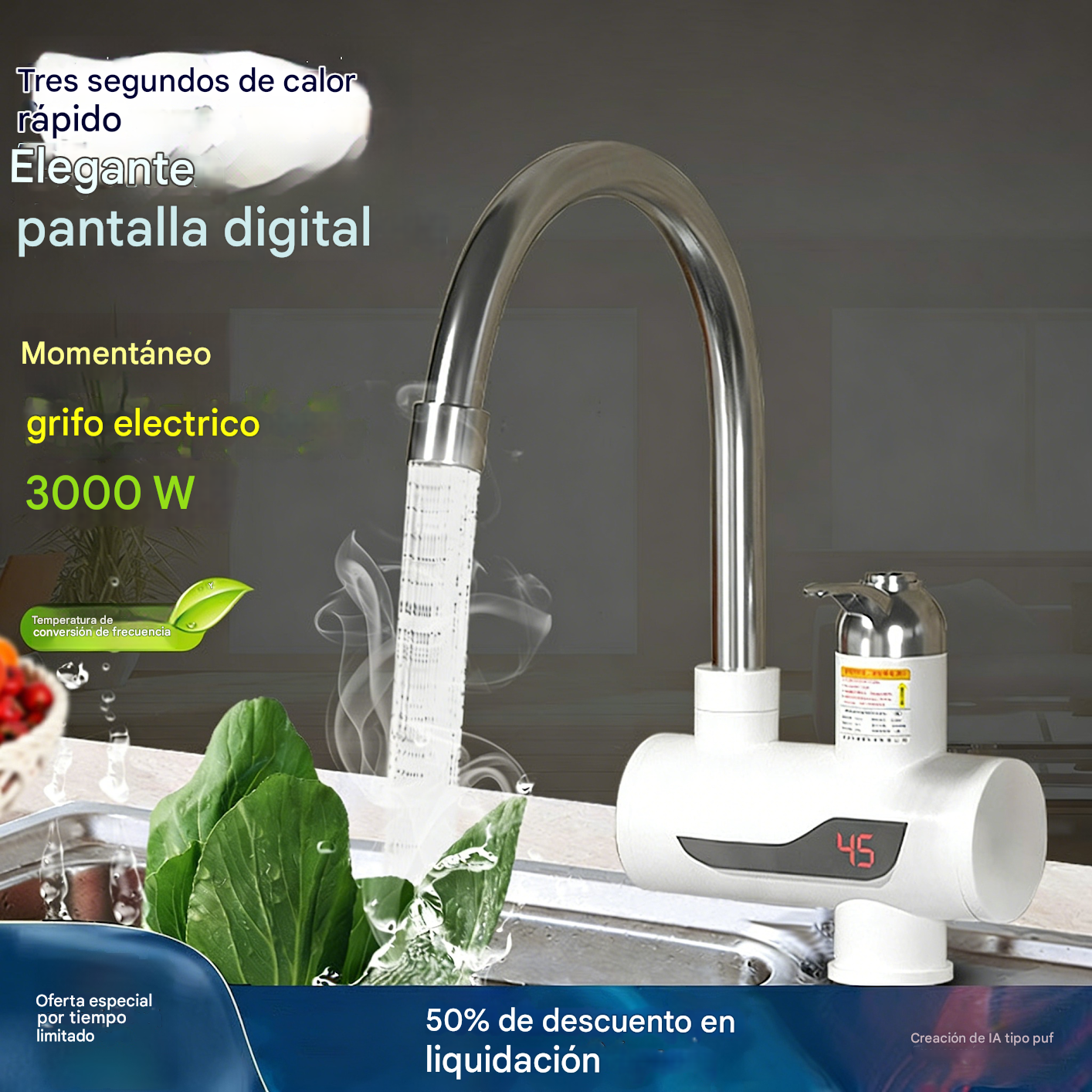 ⚡🚰 【50% de descuento por tiempo limitado, últimos tres días】Nuevo grifo doméstico de agua caliente instantánea｜Pantalla digital de temperatura｜Agua caliente y fría｜Calentamiento en 3 segundos, sin instalación