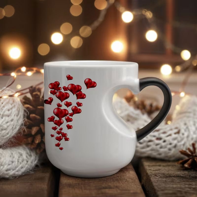 📢📢-50% zniżki!!! ⏰ Walentynkowy ceramiczny kubek zmieniający kolor z uchwytem w kształcie serca💝✨