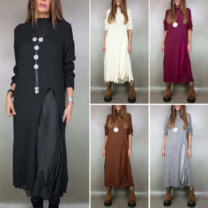 👗【XS–3XL】【-50% Rabat】Nowy dwuczęściowy koronkowy komplet ze spódnicą z rozcięciem i dzianinowym swetrem – elegancki strój na jesień i zimę