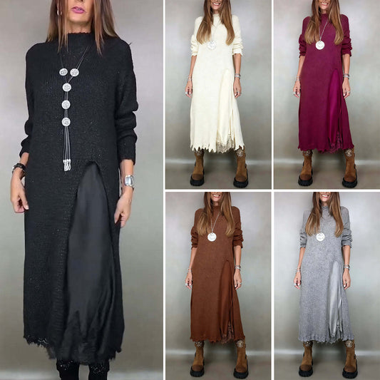 👗【XS–3XL】【-50% Rabat】Nowy dwuczęściowy koronkowy komplet ze spódnicą z rozcięciem i dzianinowym swetrem – elegancki strój na jesień i zimę