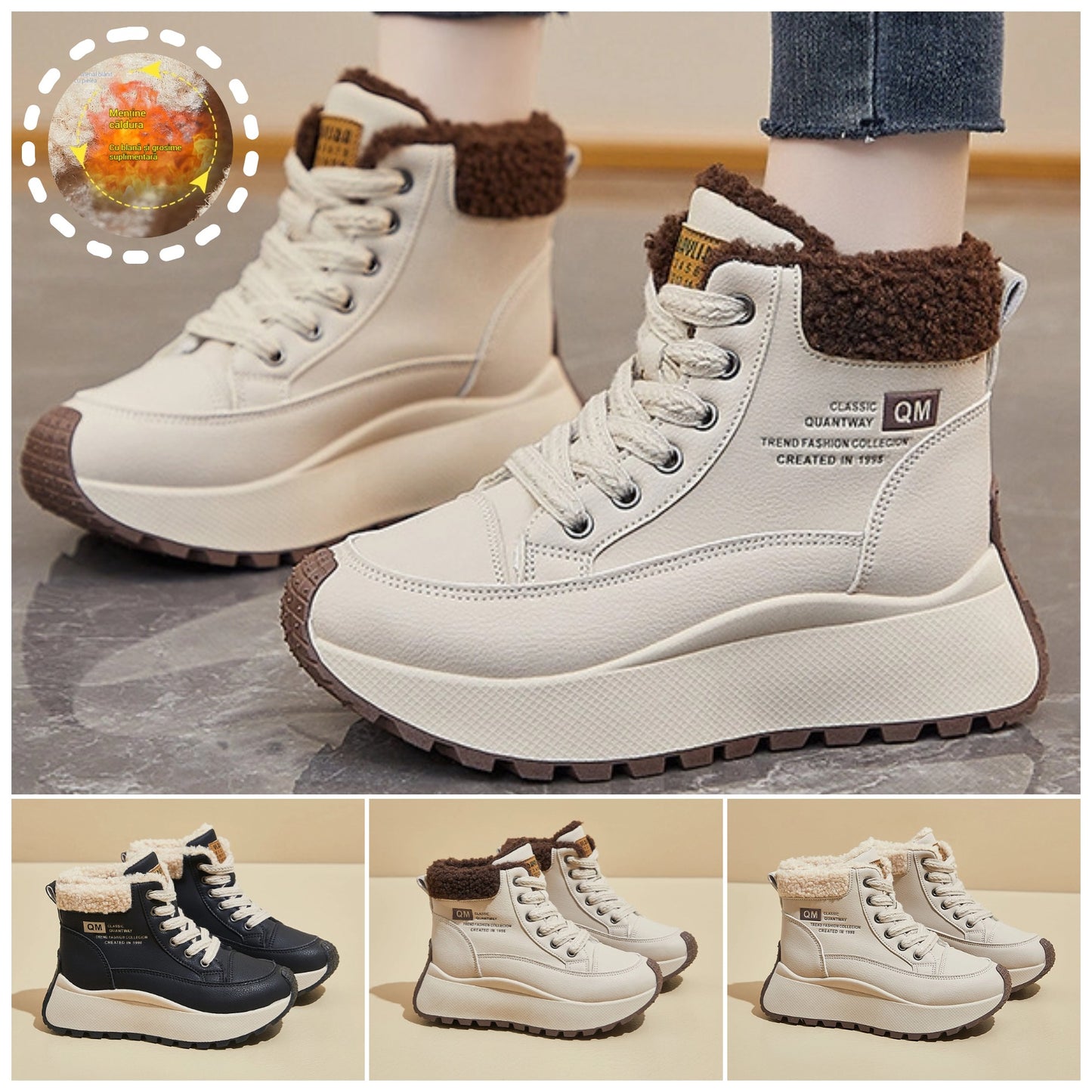 🔥【Promoción de temporada -50%】🥰 Zapatillas deportivas de invierno para mujer, altas y forradas