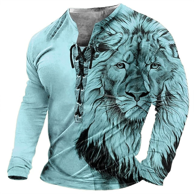 🦁🦁Pánske ležérne tričko s dlhým rukávom s 3D potlačou