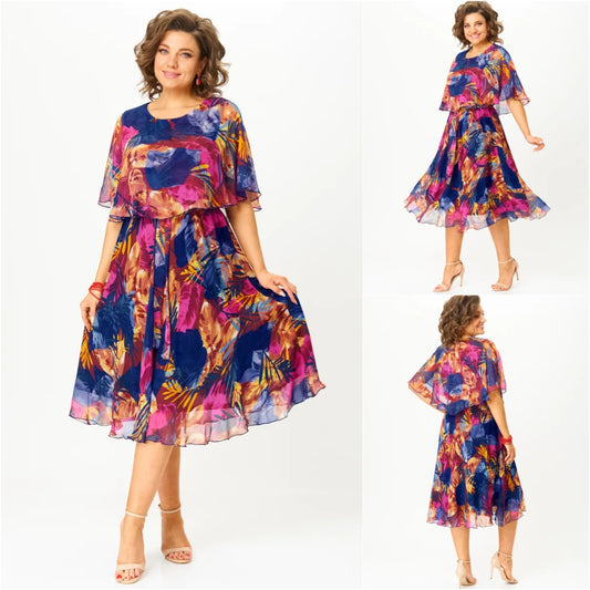 🔥[30% OFF]😎💃Produse noi de vară💥【S-5XL】Rochie largi din sifon de marime mare | Confortabil și respirabil, foarte potrivit pentru vară