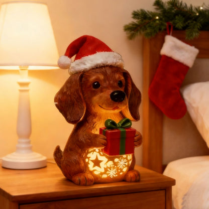 🎄🐶【Posledné tri dni! Kúpte 1 a získajte 1 zdarma】Nová svietiaca psia soška – nočné svetlo, vianočná čiapková ozdoba, svietiaca darčeková krabička, živicový vianočný darček