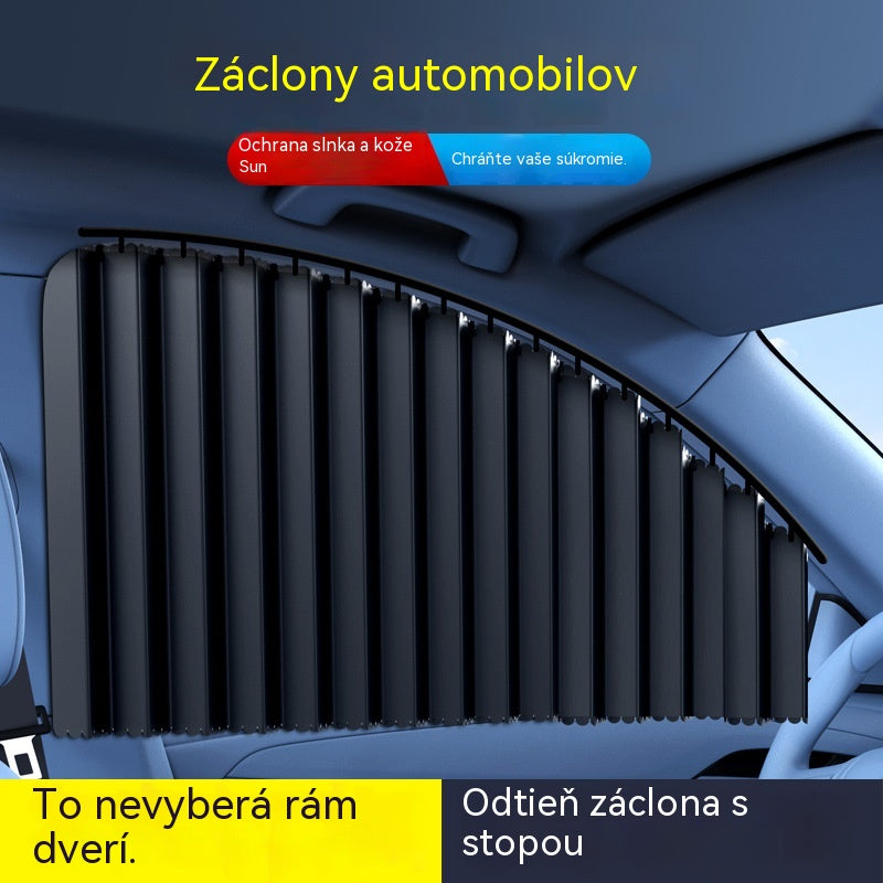 【4-dielna sada】Slnečná clona na okno auta s posuvnou koľajnicou a izolačnou vrstvou