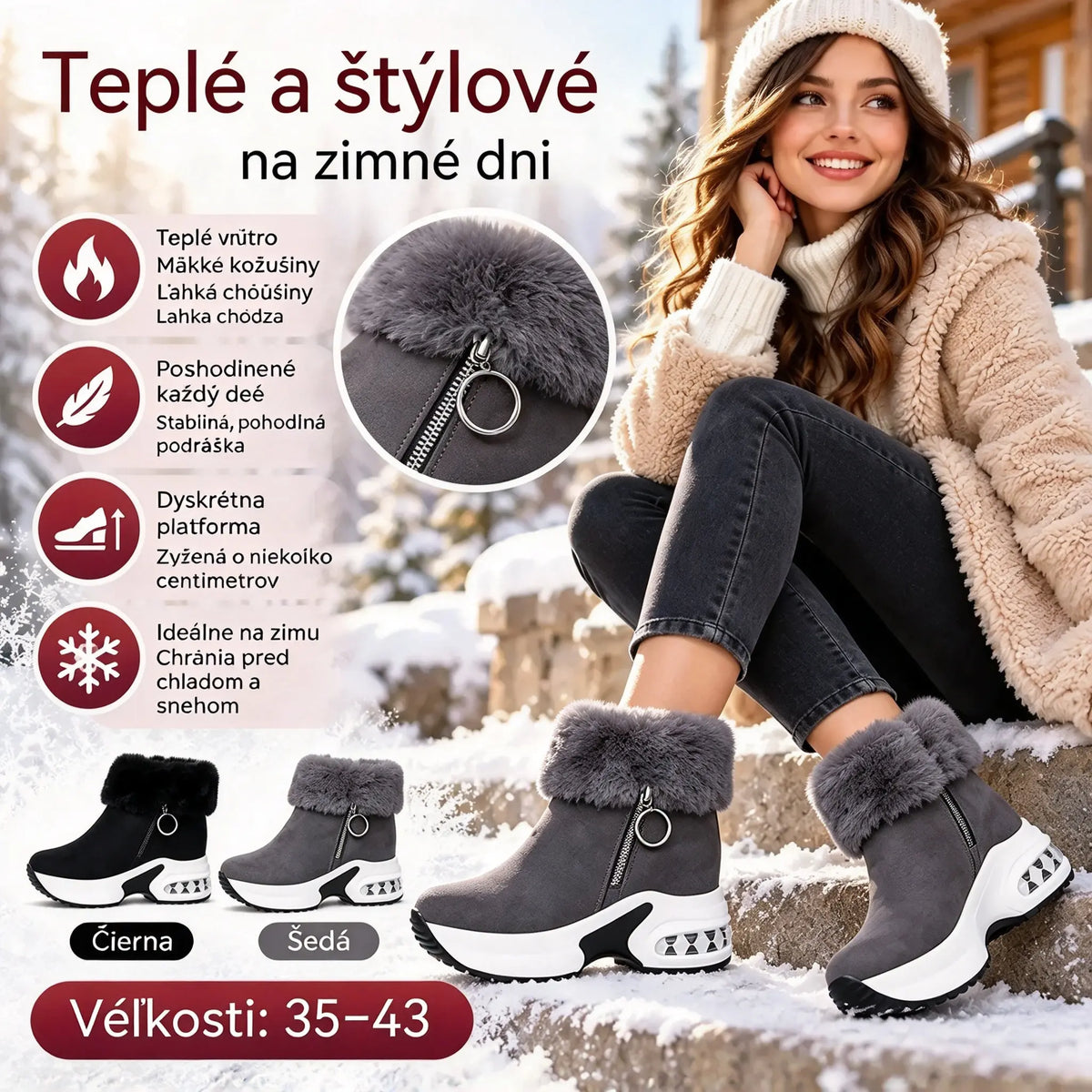 🔥😍【35 – 43】Dámska jesenná/zimná obuv s hrubou podrážkou, zateplená flísom – teplá a ležérna