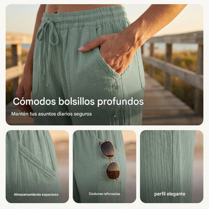 🌸[50% de descuento por tiempo limitado] Pantalones capri plisados de algodón y lino de color liso