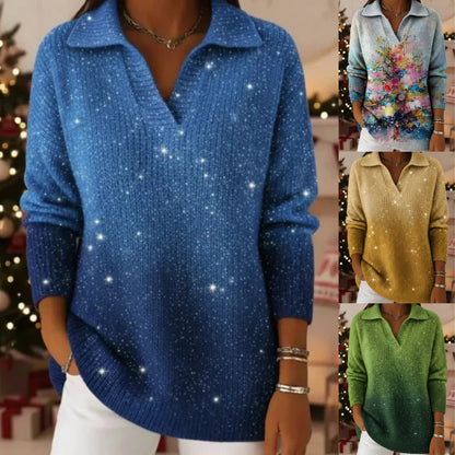 🔥50% zniżki🔥【S-5XL】Dzianinowy sweter z kołnierzykiem i gradientowym wzorem Dreamy Starly Sky