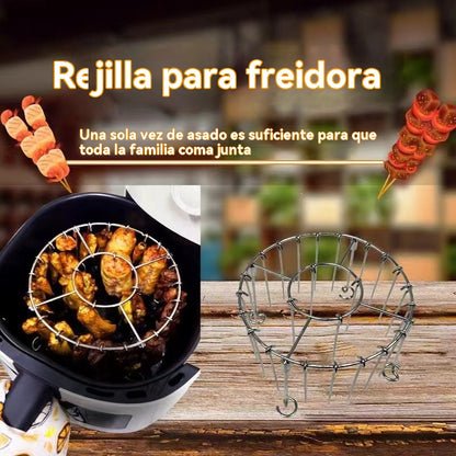 【💥Compra 1 y llévate 1 gratis】🍢🍖🍗Parrilla de acero inoxidable 304 con 24 brochetas para horno freidora de aire