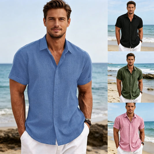 🏖️👕【S-3XL】Nueva camisa masculina de manga corta estilo playa, algodón y lino, talla grande
