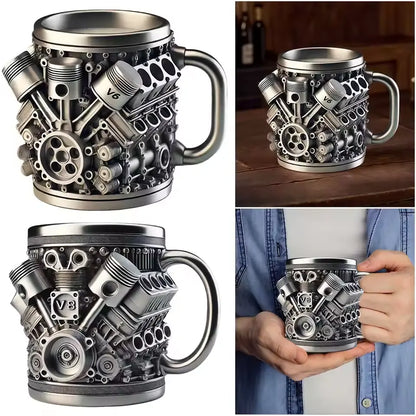 🎁☕ Hrnček na kávu z nehrdzavejúcej ocele Creative Engine V6V8, mechanický dizajn