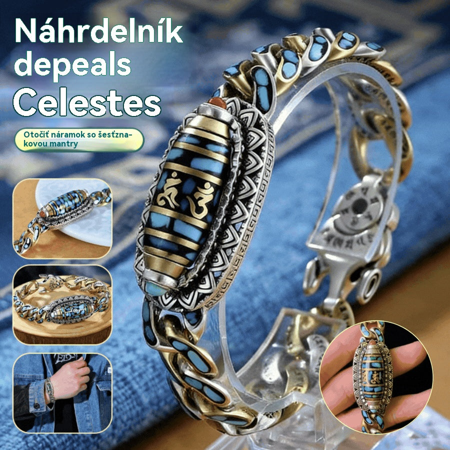 🔥Najpredávanejší ✨ Retro náramok z mincového striebra 925 s tyrkysovou mantrou a šiestimi číslicami s prenosnými korálkami
